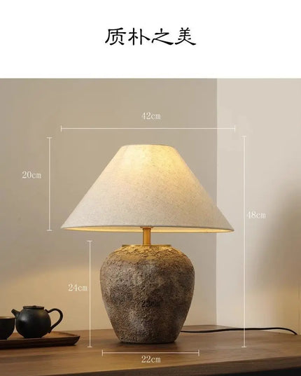 Vintage Japanese Zen Terracotta Jar Table Lamp B&B Hotel Living Room Bedroom Ambient LED Energy Saving Stylish Lighting