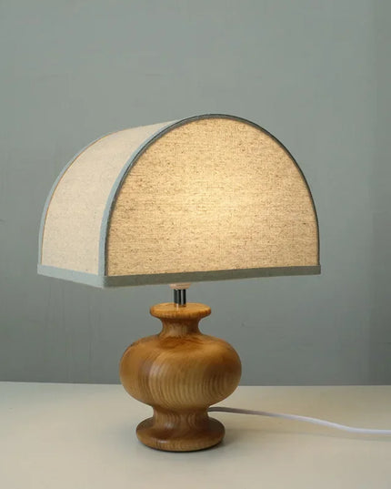 Linen table lamp solid wood log bedroom bedside living room atmosphere lamp homestay retro lamp Korean wabi-sabi style