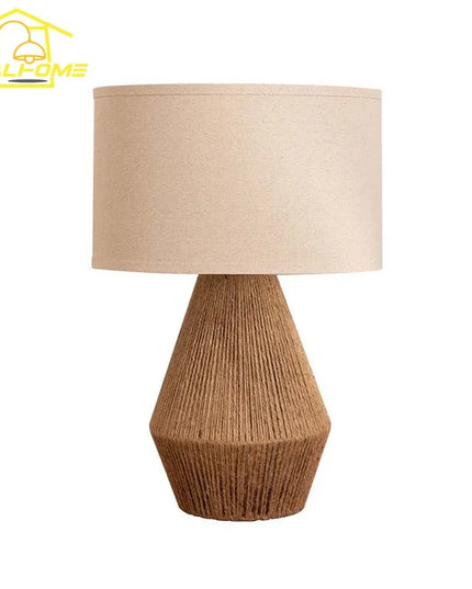 Japanese Wabi-sabi Retro Hand Woven Hemp Rope Table Lamp LED E27 Atmosphere Designer Desk Lights Study Bedside Hotel Homestay