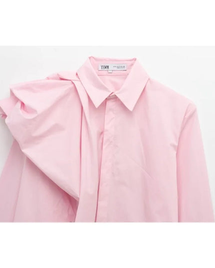 Women Poplin Shirt Spring Long Sleeve Female Shirts Casual Shoulder with Added Volume Pleated Women's Party Shirts & Blouses