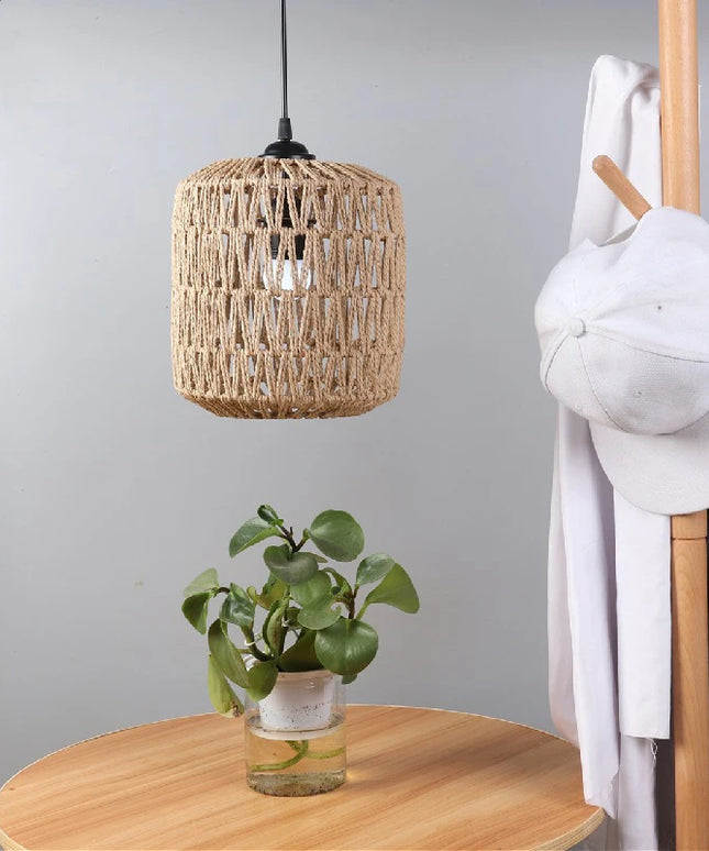 1PC Hand Weave Lampshade Rattan Hanging Lamp Shade Cafe Hotel Light Cover Ceiling Pendant Fixture For Home Restaurant Decors