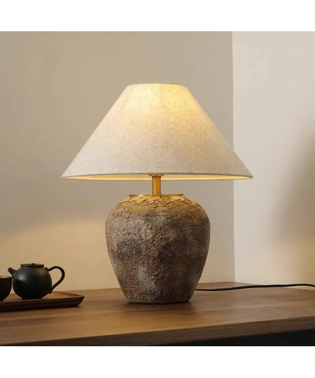 Vintage Japanese Zen Terracotta Jar Table Lamp B&B Hotel Living Room Bedroom Ambient LED Energy Saving Stylish Lighting