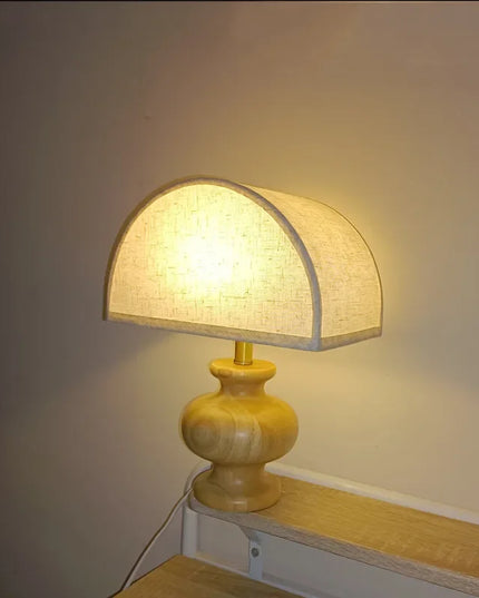 Linen table lamp solid wood log bedroom bedside living room atmosphere lamp homestay retro lamp Korean wabi-sabi style