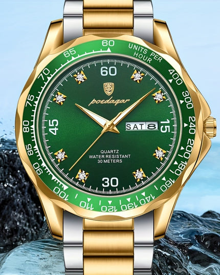 BINBOND Men'S Luxury Business Watch, Stainless Steel Band, Luminous Fashion Quartz, Round Dial, Calendar Feature, 30m Water Resistant, Battery Powered Electronic Movement