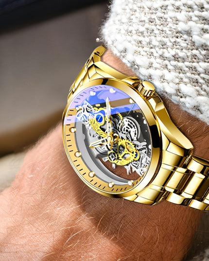 Men Women Stainless Steel Quartz Watch Luminous Luxury Fashion Hollow Out Skeleton Wrist Watch Unisex