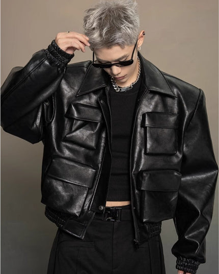 Men'S Jacket with Full-Zip Closure & Multi-Pocket Design - Avant-Garde Silhouette, Loose Casual Fit, Lining - Black Versatile Outerwear for Spring/Autumn, Mature Style & Everyday to Semi-Formal Wear - Durable & Easy-Care Jack