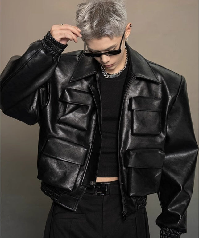 Men'S Jacket with Full-Zip Closure & Multi-Pocket Design - Avant-Garde Silhouette, Loose Casual Fit, Lining - Black Versatile Outerwear for Spring/Autumn, Mature Style & Everyday to Semi-Formal Wear - Durable & Easy-Care Jack