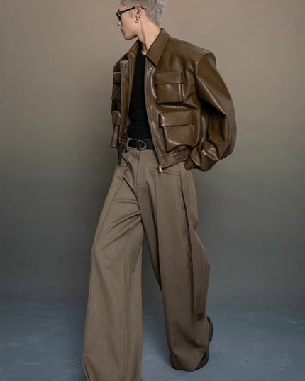 Men'S Jacket with Full-Zip Closure & Multi-Pocket Design - Avant-Garde Silhouette, Loose Casual Fit, Lining - Black Versatile Outerwear for Spring/Autumn, Mature Style & Everyday to Semi-Formal Wear - Durable & Easy-Care Jack