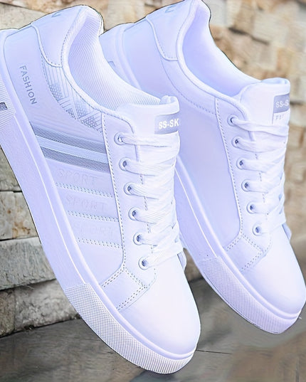 Men's Trendy Stripe Design Skate Shoes With PU Leather Uppers, Wear-resistant Non Slip Lace-up Shoes For Outdoor Casual, Men's Street Footwear