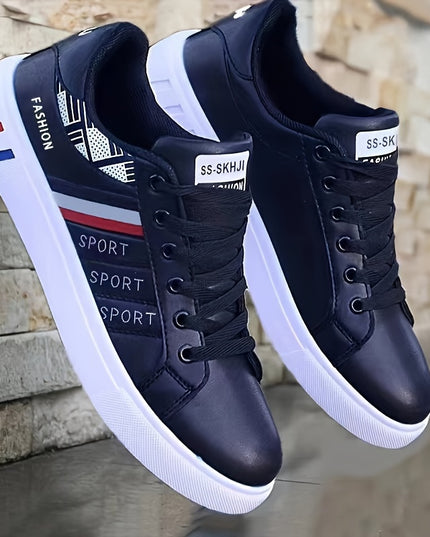 Men's Trendy Stripe Design Skate Shoes With PU Leather Uppers, Wear-resistant Non Slip Lace-up Shoes For Outdoor Casual, Men's Street Footwear