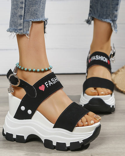 Casual Elegance Open-Toe Wedge Sandals, Solid Color with Strappy Back & Metal Buckle, Comfortable Platform Heel Fashion Footwear for Women