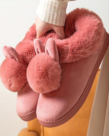 Comfy Plush-Lined Rabbit Slippers - Cute & Warm Winter Footwear with Easy Slip-On Design for Women