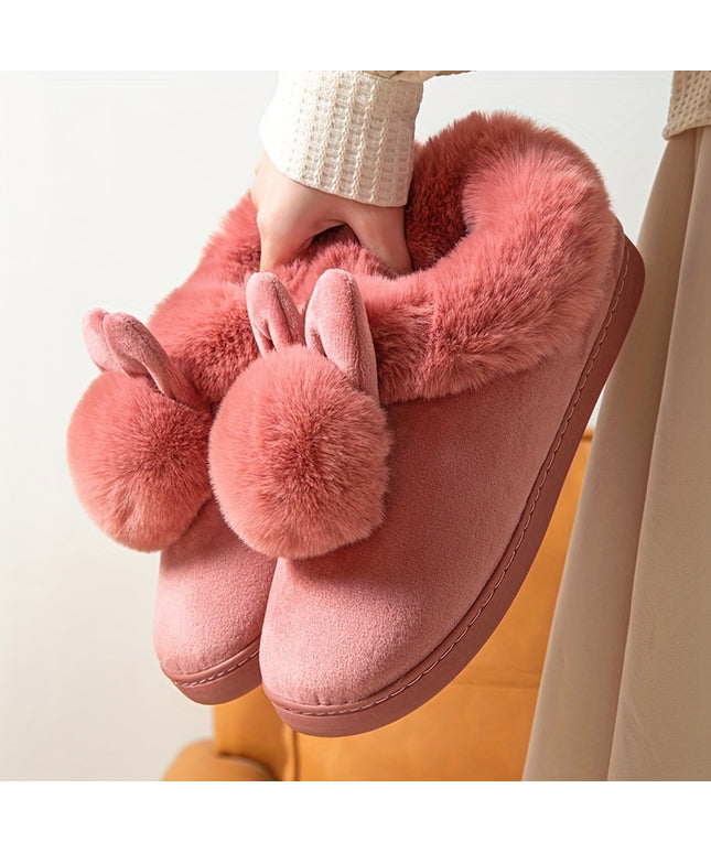 Comfy Plush-Lined Rabbit Slippers - Cute & Warm Winter Footwear with Easy Slip-On Design for Women