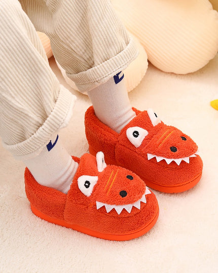 Boys' Dinosaur Slippers with Plush TPR Sole & Alligator/Crocodile Teeth - Warm Winter Indoor/Outdoor, Green & White Low-Top Easy Slip-On for, Cute Dino Footwear for Bedtime & Play