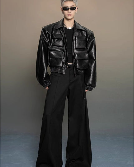 Men'S Jacket with Full-Zip Closure & Multi-Pocket Design - Avant-Garde Silhouette, Loose Casual Fit, Lining - Black Versatile Outerwear for Spring/Autumn, Mature Style & Everyday to Semi-Formal Wear - Durable & Easy-Care Jack