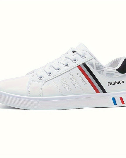 Men's Trendy Stripe Design Skate Shoes With PU Leather Uppers, Wear-resistant Non Slip Lace-up Shoes For Outdoor Casual, Men's Street Footwear