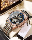 Rose Golden Black Dial Blue Ring Steel Band