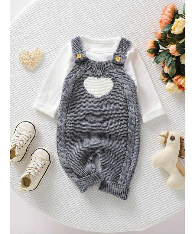 Baby Clothing Girl Baby Bodysuit Baby Love Jacquard Boys Knitted Bodysuit, Suitable For Indoor And Outdoor Wear