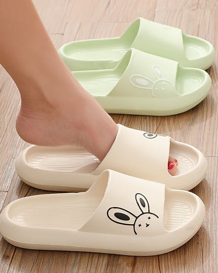 Ultra-Comfy Womens Kawaii Rabbit Pillow Slides - Soft Non-slip EVA Open Toe Slippers for Indoor Home Relaxation - Durable & Quick-dry Bathroom Slippers