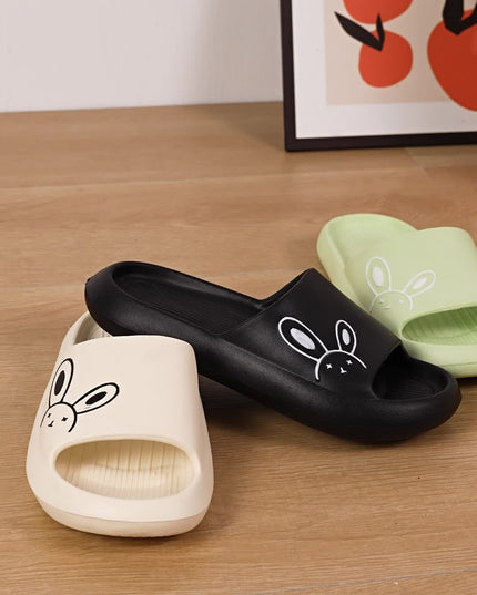 Ultra-Comfy Womens Kawaii Rabbit Pillow Slides - Soft Non-slip EVA Open Toe Slippers for Indoor Home Relaxation - Durable & Quick-dry Bathroom Slippers