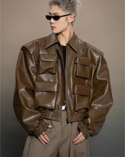 Men'S Jacket with Full-Zip Closure & Multi-Pocket Design - Avant-Garde Silhouette, Loose Casual Fit, Lining - Black Versatile Outerwear for Spring/Autumn, Mature Style & Everyday to Semi-Formal Wear - Durable & Easy-Care Jack