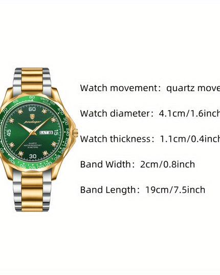 BINBOND Men'S Luxury Business Watch, Stainless Steel Band, Luminous Fashion Quartz, Round Dial, Calendar Feature, 30m Water Resistant, Battery Powered Electronic Movement