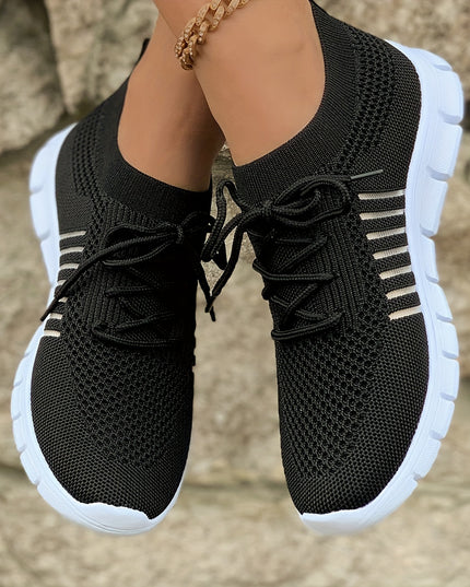 Women's Lightweight Knit Sneakers, Breathable Low-Top Lace-Up Casual Running Footwear, Fabric Upper and PU Cover Sole, Vibrant Color Sneakers, Versatile Running Shoes