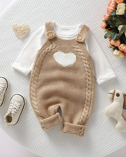 Baby Clothing Girl Baby Bodysuit Baby Love Jacquard Boys Knitted Bodysuit, Suitable For Indoor And Outdoor Wear