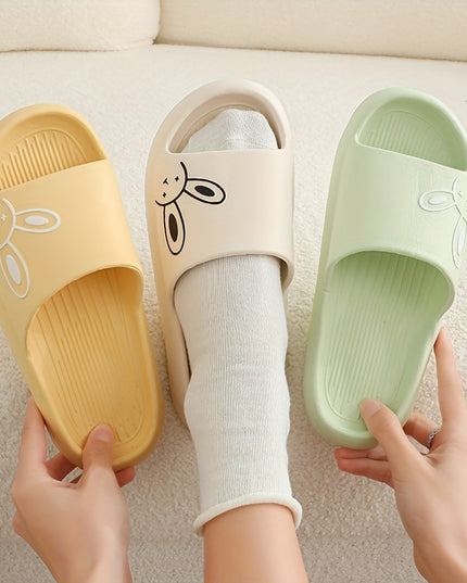 Ultra-Comfy Womens Kawaii Rabbit Pillow Slides - Soft Non-slip EVA Open Toe Slippers for Indoor Home Relaxation - Durable & Quick-dry Bathroom Slippers