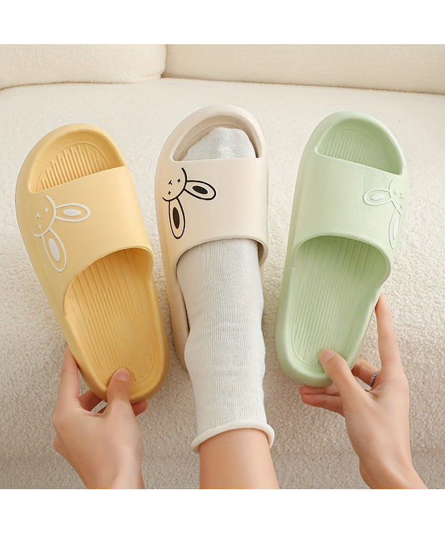 Ultra-Comfy Womens Kawaii Rabbit Pillow Slides - Soft Non-slip EVA Open Toe Slippers for Indoor Home Relaxation - Durable & Quick-dry Bathroom Slippers