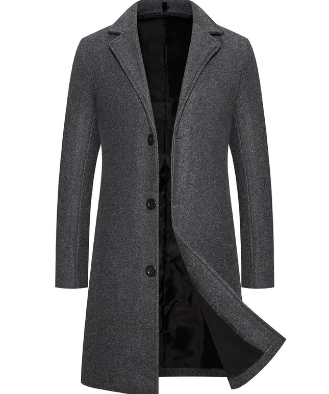 Men's Heavy-Duty Windproof Winter Coat - Thick Warm Collar Short Jacket, Solid Black/Color (Navy/Gray/Brown/Dark Blue) - Button-Up Front Closure, Non-Stretch Fabric for Cold Weather - Ideal for Business, Everyday & Formal Eve