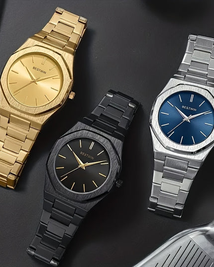 Fashion Men's Alloy Steel Band Quartz Watch, Simple Line Dial Business Men's Wrist Watch, Ideal Choice For Gifts