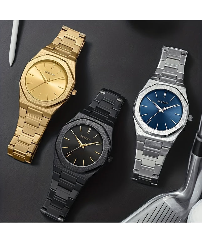 Fashion Men's Alloy Steel Band Quartz Watch, Simple Line Dial Business Men's Wrist Watch, Ideal Choice For Gifts