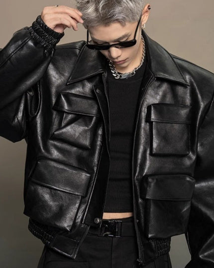 Men'S Jacket with Full-Zip Closure & Multi-Pocket Design - Avant-Garde Silhouette, Loose Casual Fit, Lining - Black Versatile Outerwear for Spring/Autumn, Mature Style & Everyday to Semi-Formal Wear - Durable & Easy-Care Jack