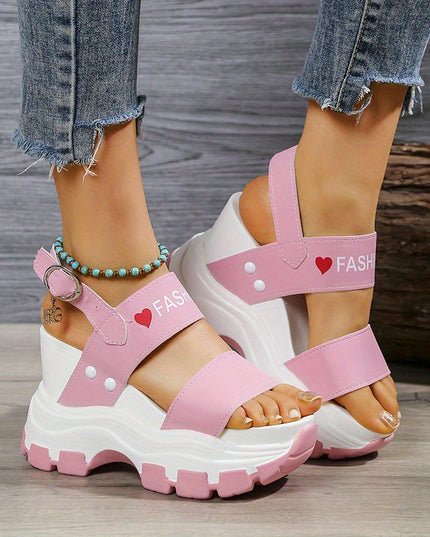 Casual Elegance Open-Toe Wedge Sandals, Solid Color with Strappy Back & Metal Buckle, Comfortable Platform Heel Fashion Footwear for Women