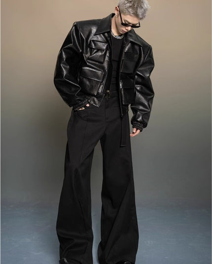 Men'S Jacket with Full-Zip Closure & Multi-Pocket Design - Avant-Garde Silhouette, Loose Casual Fit, Lining - Black Versatile Outerwear for Spring/Autumn, Mature Style & Everyday to Semi-Formal Wear - Durable & Easy-Care Jack