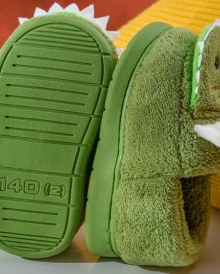 Boys' Dinosaur Slippers with Plush TPR Sole & Alligator/Crocodile Teeth - Warm Winter Indoor/Outdoor, Green & White Low-Top Easy Slip-On for, Cute Dino Footwear for Bedtime & Play