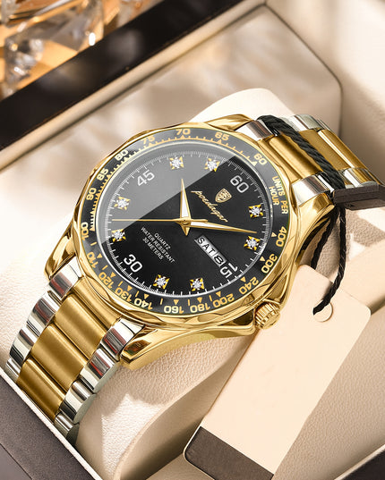 BINBOND Men'S Luxury Business Watch, Stainless Steel Band, Luminous Fashion Quartz, Round Dial, Calendar Feature, 30m Water Resistant, Battery Powered Electronic Movement