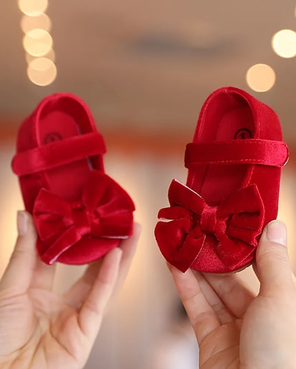 Baby Girls Mary Jane Flats With Bowknot First Walker Shoes Crib Shoes Princess Wedding Party Christmas Dress Shoes