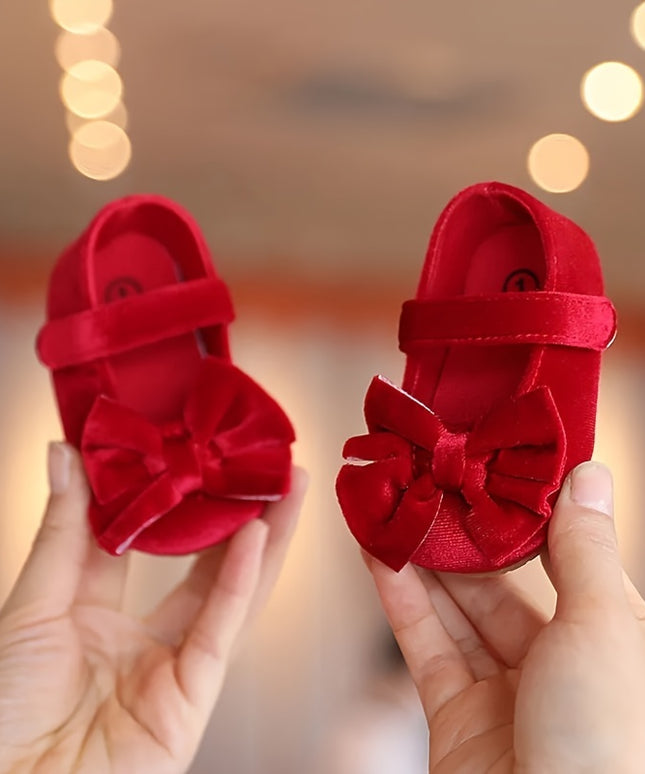Baby Girls Mary Jane Flats With Bowknot First Walker Shoes Crib Shoes Princess Wedding Party Christmas Dress Shoes