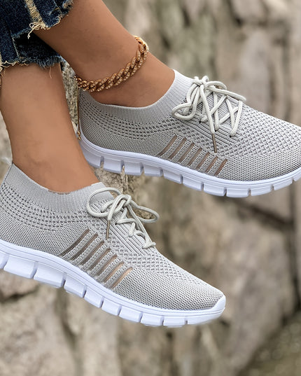 Women's Lightweight Knit Sneakers, Breathable Low-Top Lace-Up Casual Running Footwear, Fabric Upper and PU Cover Sole, Vibrant Color Sneakers, Versatile Running Shoes