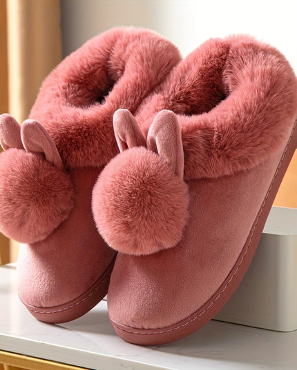Comfy Plush-Lined Rabbit Slippers - Cute & Warm Winter Footwear with Easy Slip-On Design for Women